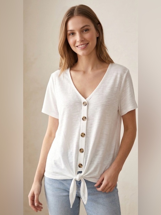 Sanctuary Tops - Sanctuary By My Side Tie Hem Pointelle Top - White - Sz x-large